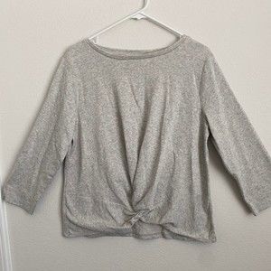 Loft Tie Front 3/4 Sleeve Grey and Colorful Speckled Top L